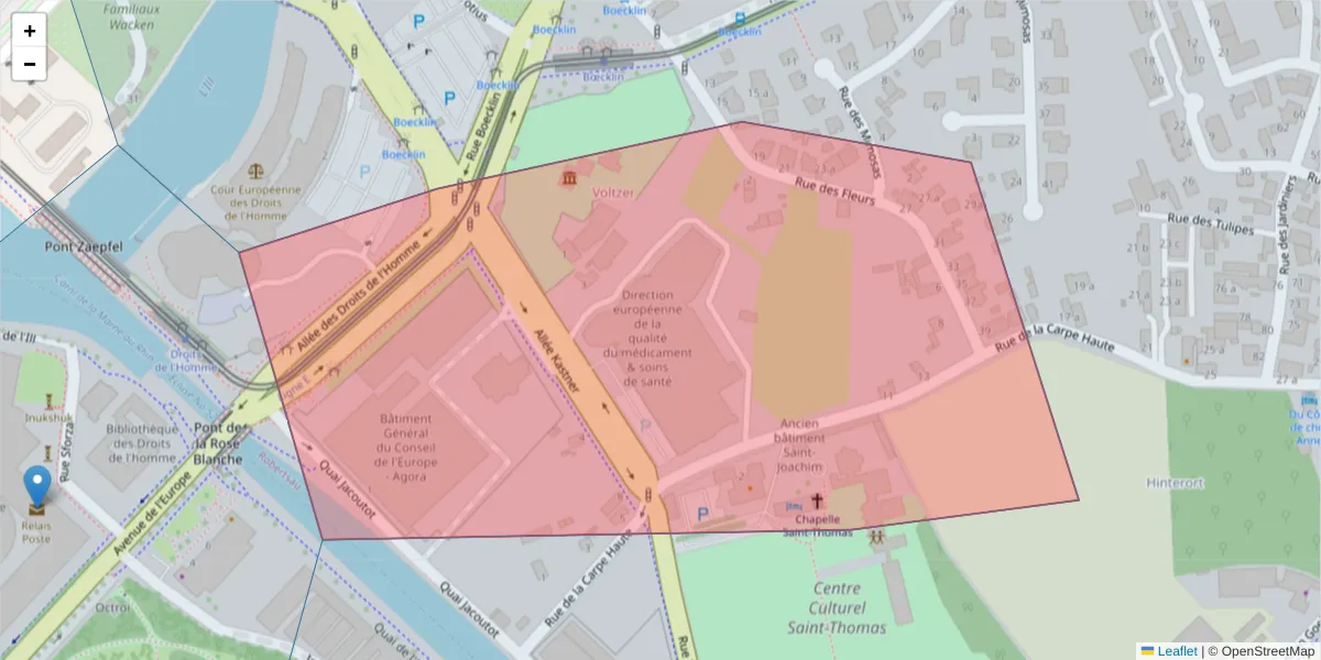 Carte de la zone du code postal  et des codes postaux voisins en France