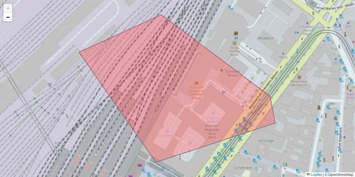 Carte de la zone du code postal  et des codes postaux voisins en France