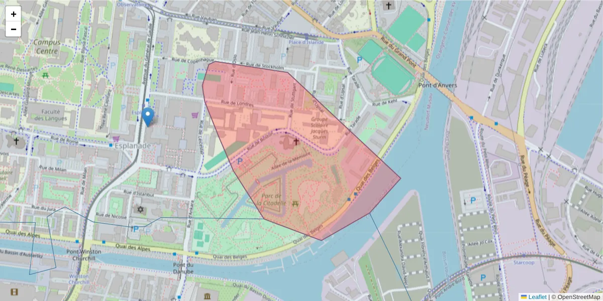 Carte de la zone du code postal  et des codes postaux voisins en France