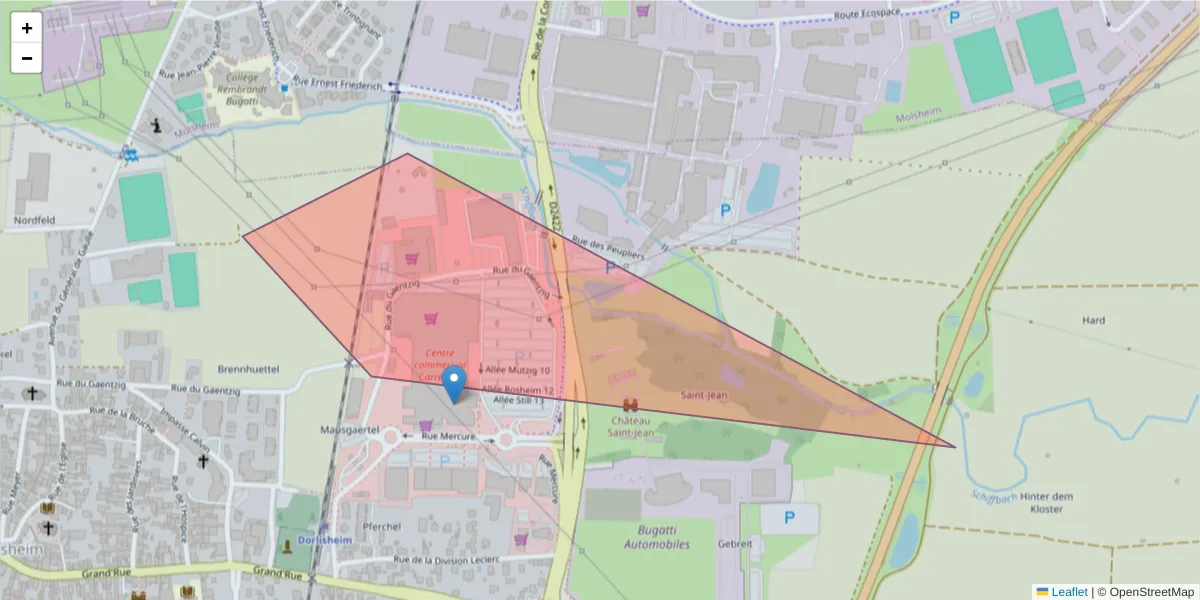 Carte de la zone du code postal  et des codes postaux voisins en France