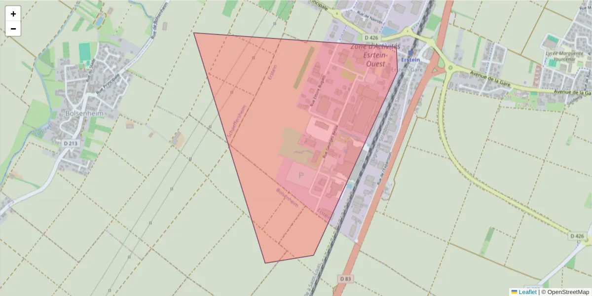 Carte de la zone du code postal  et des codes postaux voisins en France