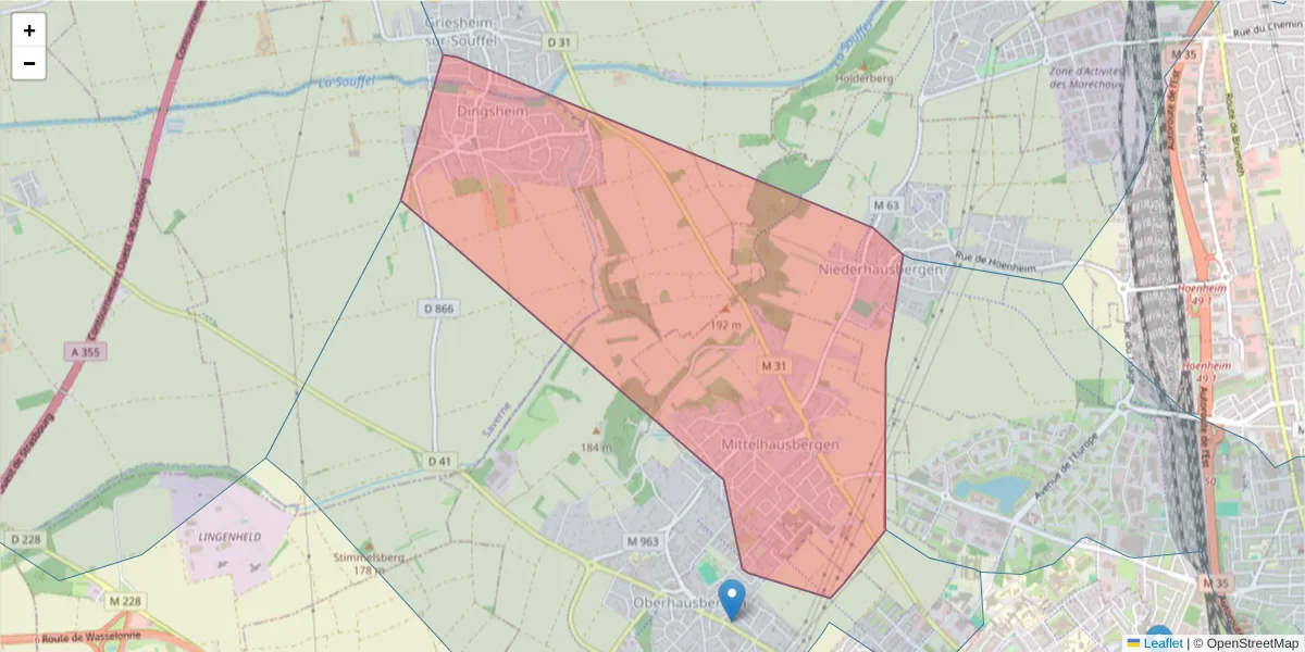 Carte de la zone du code postal  et des codes postaux voisins en France
