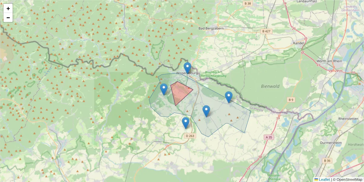 Carte de la zone du code postal  et des codes postaux voisins en France