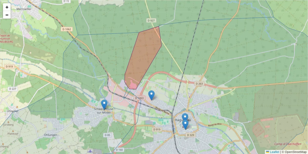 Carte de la zone du code postal  et des codes postaux voisins en France
