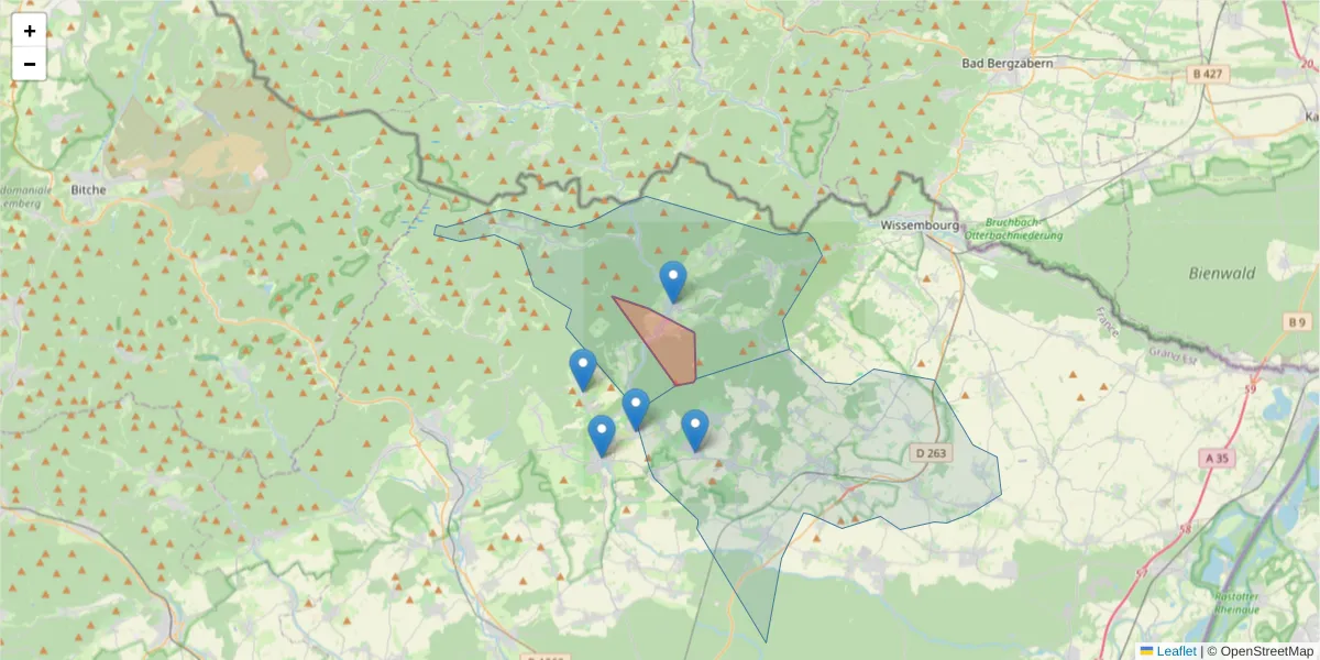 Carte de la zone du code postal  et des codes postaux voisins en France