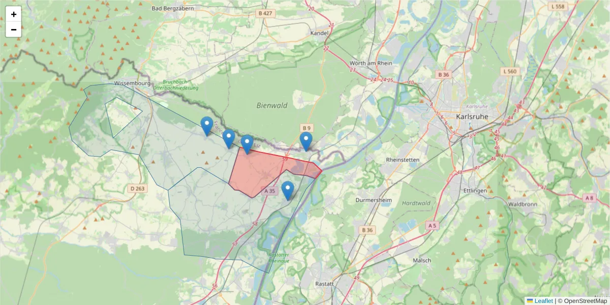 Carte de la zone du code postal  et des codes postaux voisins en France