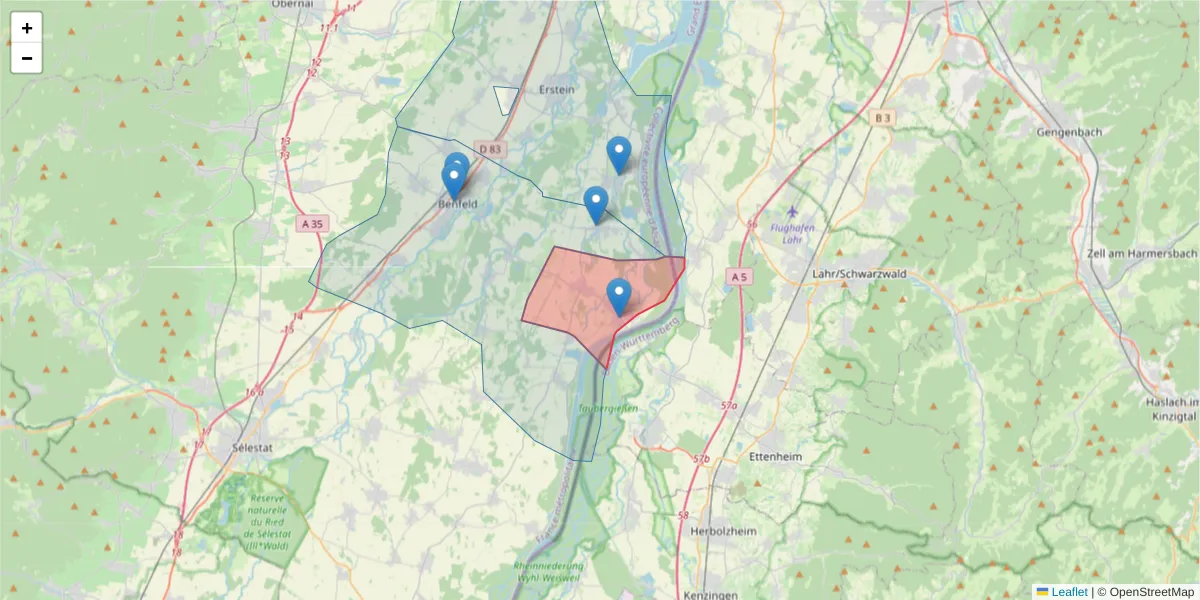 Carte de la zone du code postal  et des codes postaux voisins en France