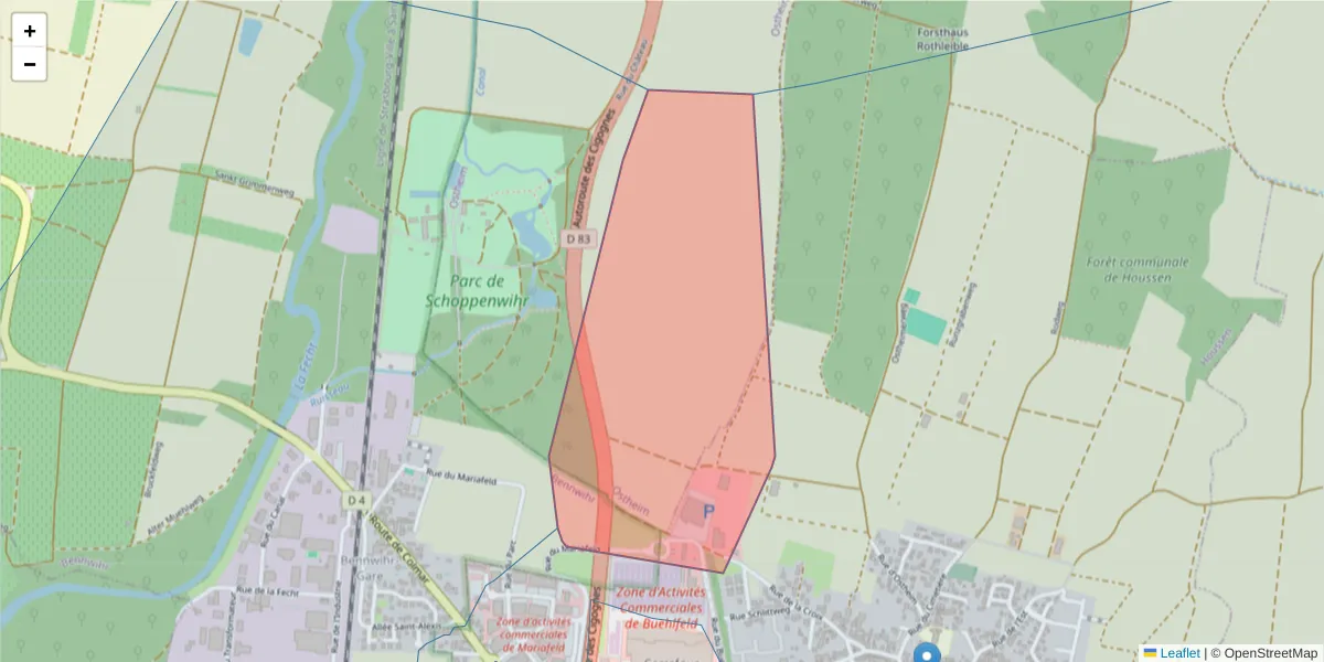 Carte de la zone du code postal  et des codes postaux voisins en France