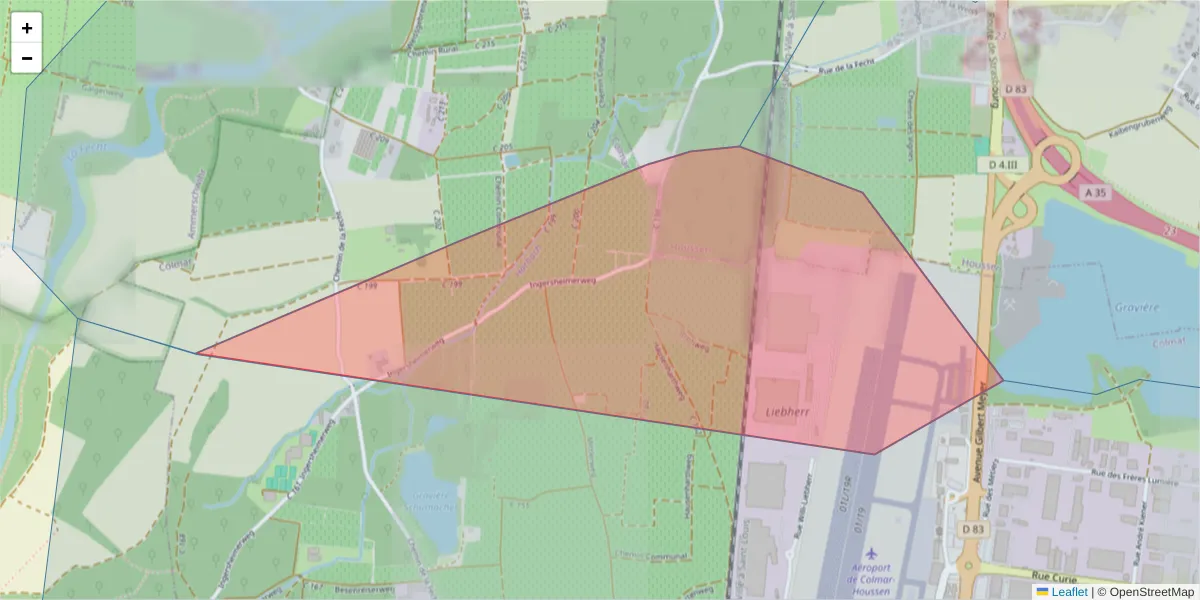 Carte de la zone du code postal  et des codes postaux voisins en France