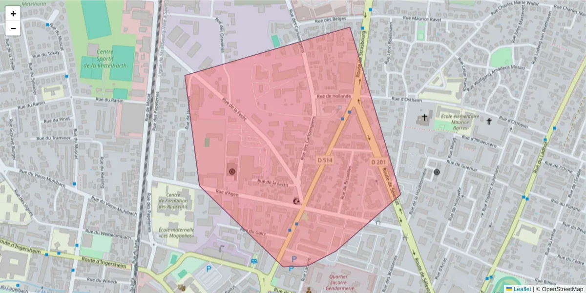 Carte de la zone du code postal  et des codes postaux voisins en France