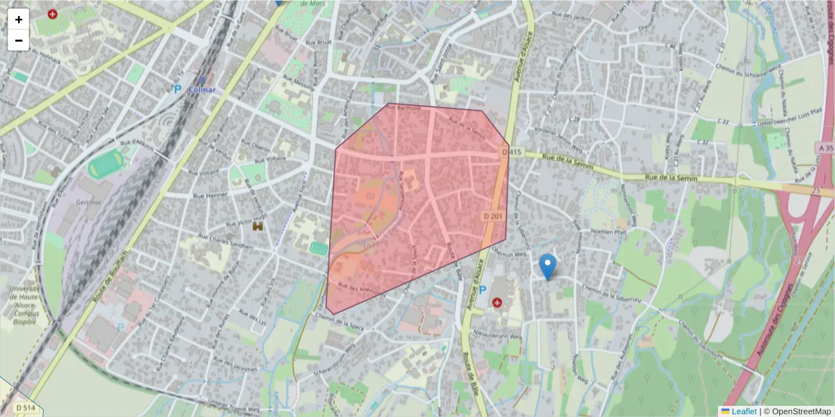 Carte de la zone du code postal  et des codes postaux voisins en France