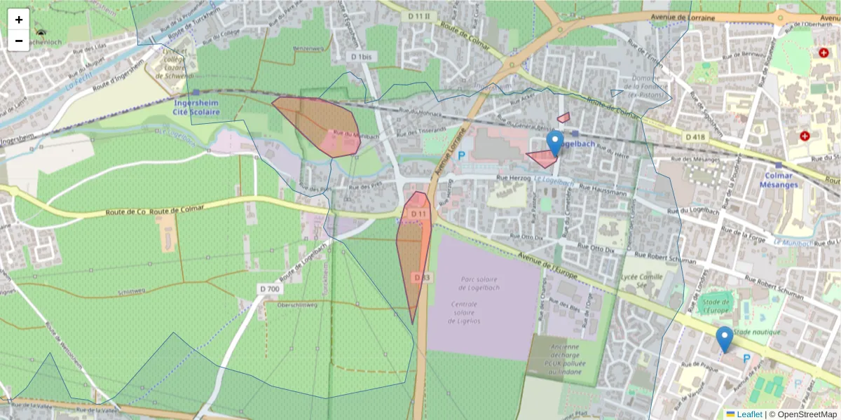 Carte de la zone du code postal  et des codes postaux voisins en France