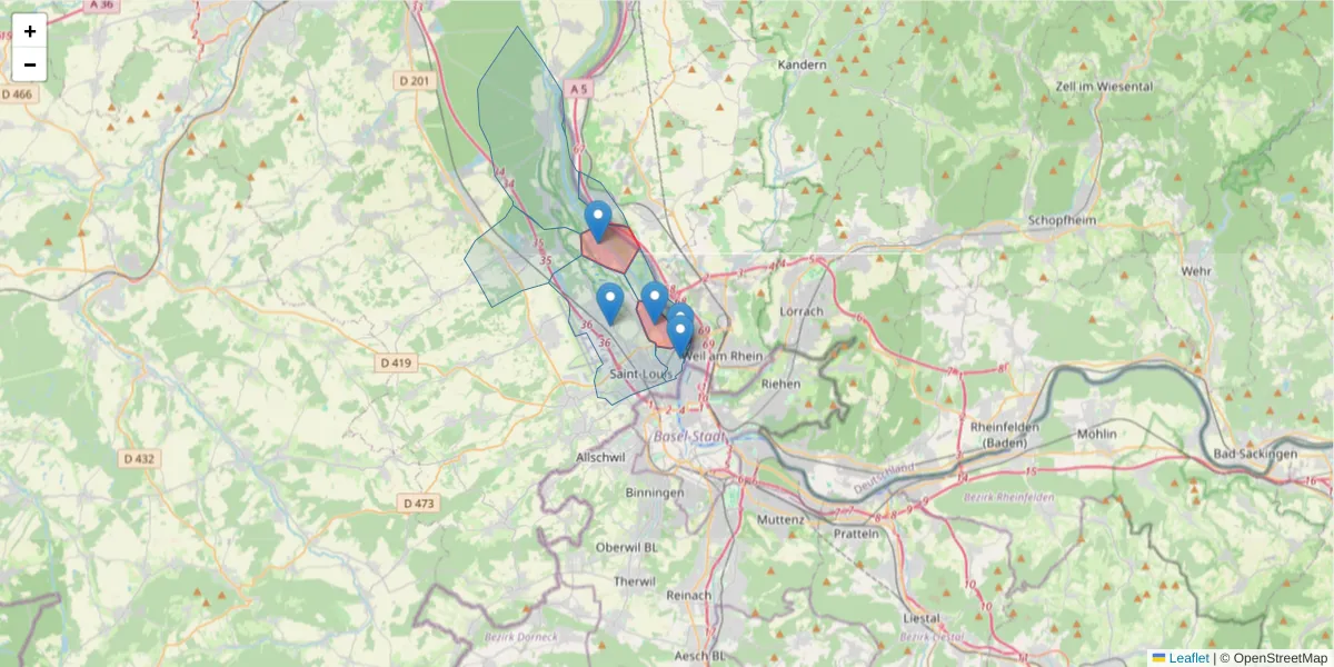 Carte de la zone du code postal  et des codes postaux voisins en France