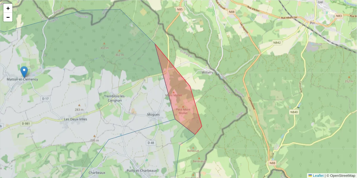 Carte de la zone du code postal  et des codes postaux voisins en France