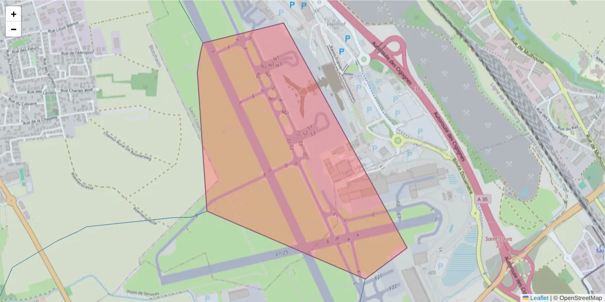 Carte de la zone du code postal  et des codes postaux voisins en France