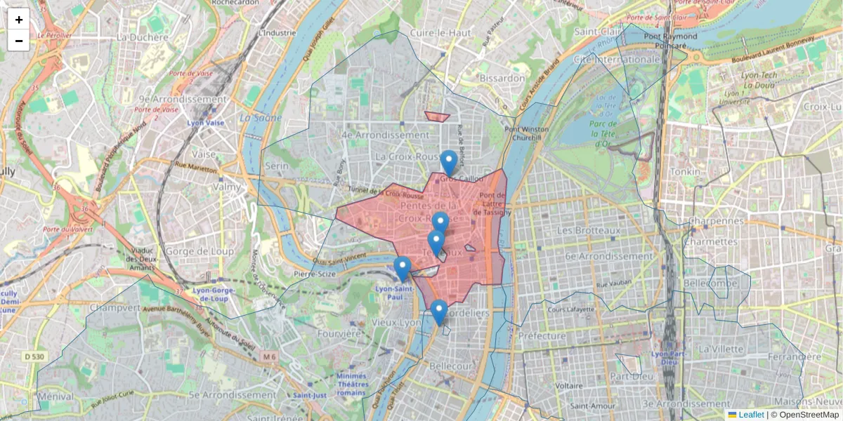 Carte de la zone du code postal  et des codes postaux voisins en France