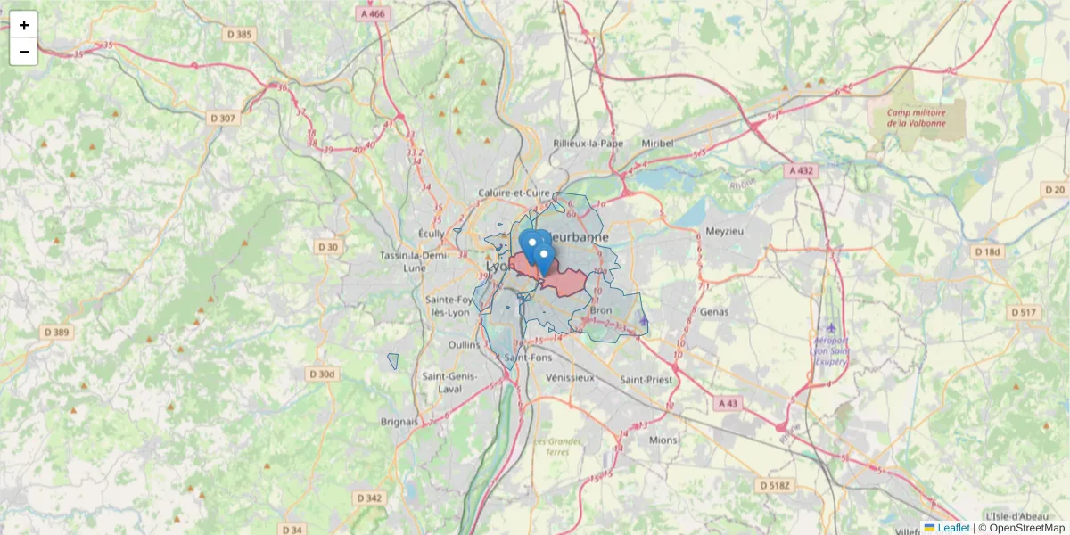 Carte de la zone du code postal  et des codes postaux voisins en France