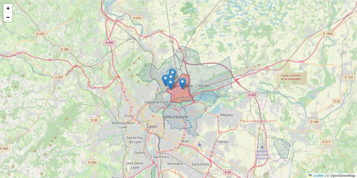 Carte de la zone du code postal  et des codes postaux voisins en France