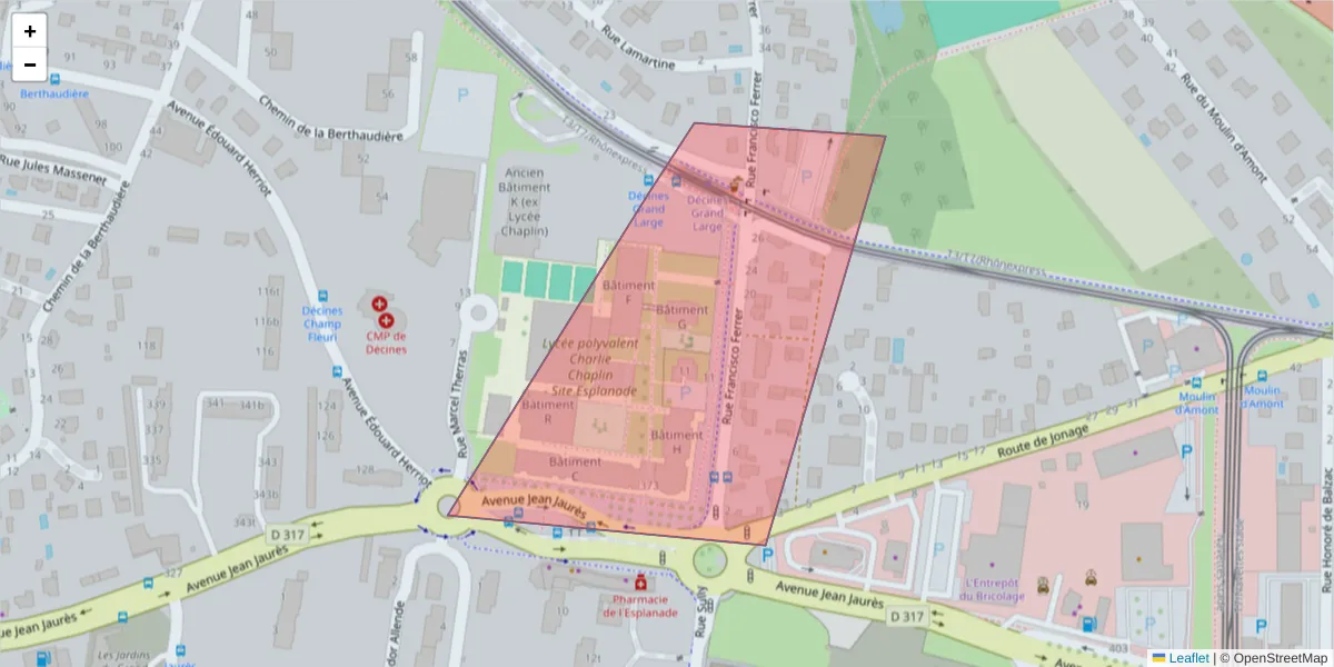 Carte de la zone du code postal  et des codes postaux voisins en France