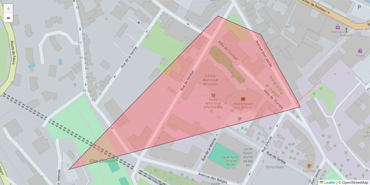 Carte de la zone du code postal  et des codes postaux voisins en France