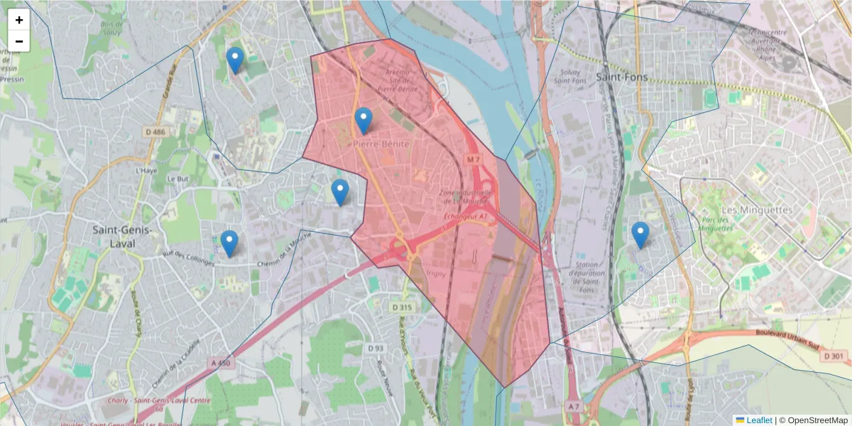 Carte de la zone du code postal  et des codes postaux voisins en France