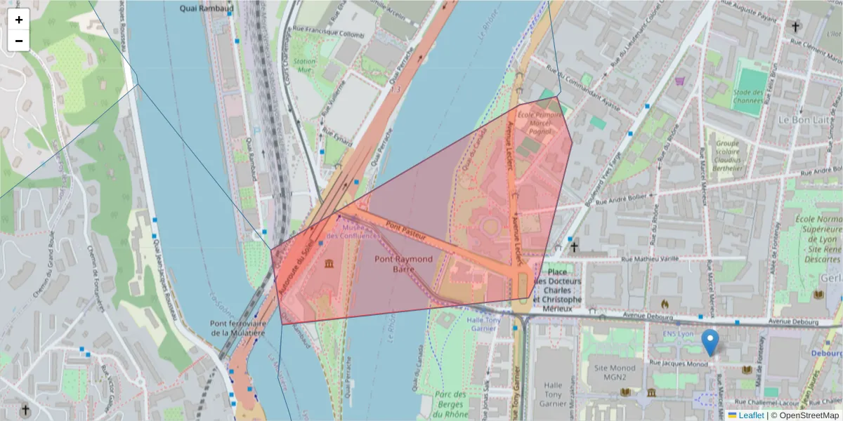 Carte de la zone du code postal  et des codes postaux voisins en France