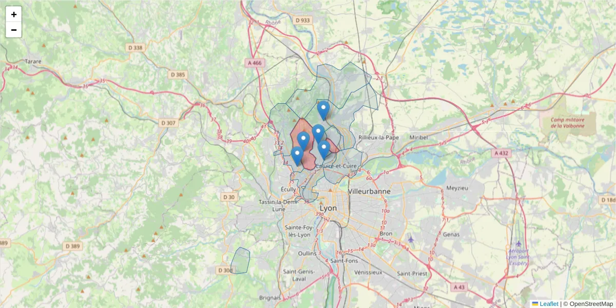 Carte de la zone du code postal  et des codes postaux voisins en France