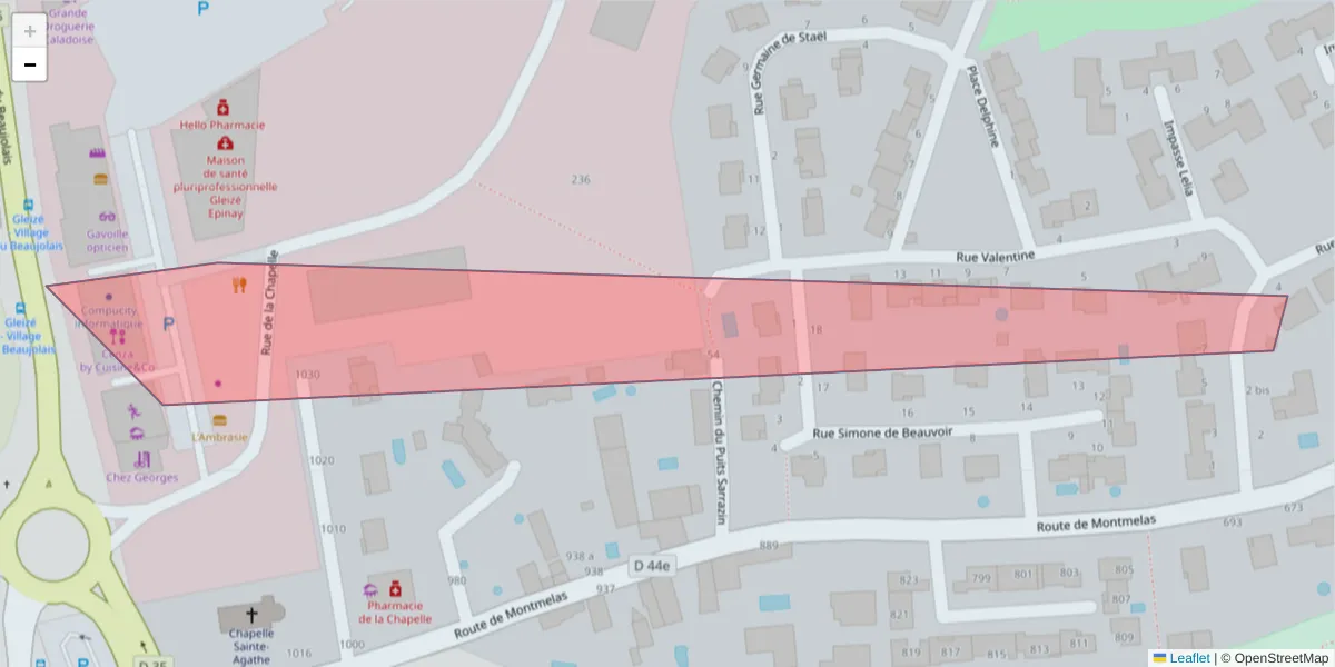 Carte de la zone du code postal  et des codes postaux voisins en France