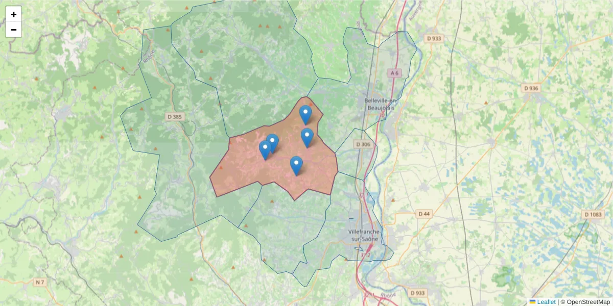 Carte de la zone du code postal  et des codes postaux voisins en France