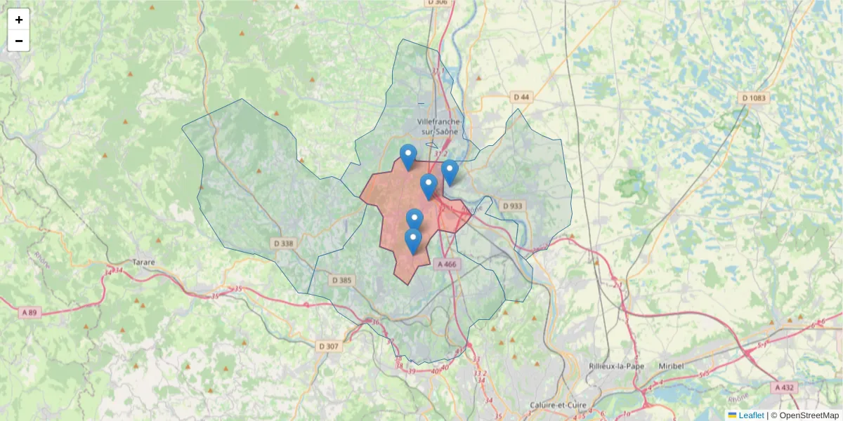 Carte de la zone du code postal  et des codes postaux voisins en France