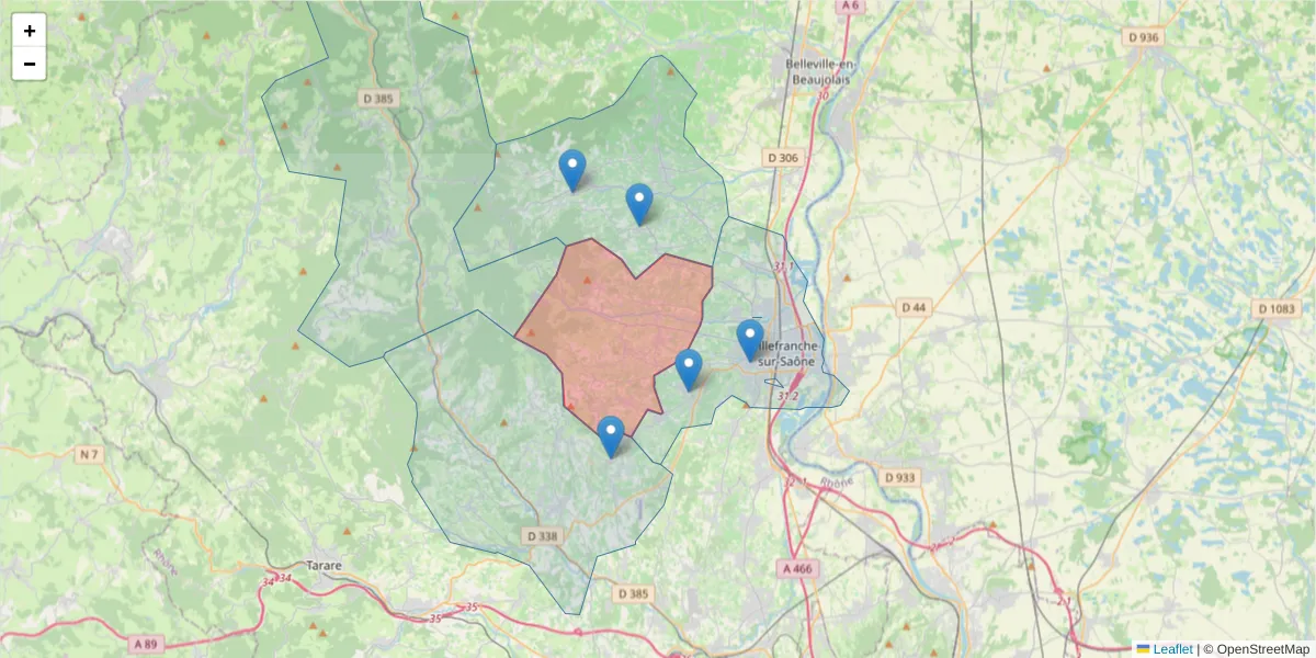 Carte de la zone du code postal  et des codes postaux voisins en France