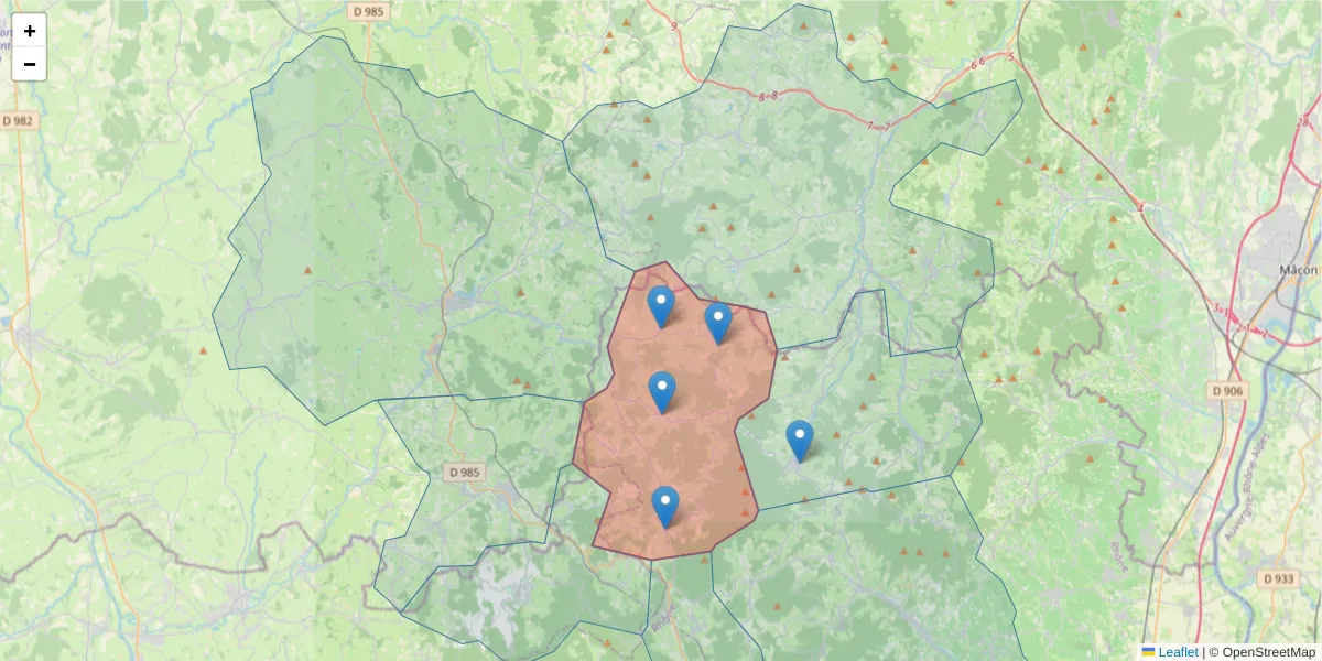 Carte de la zone du code postal  et des codes postaux voisins en France