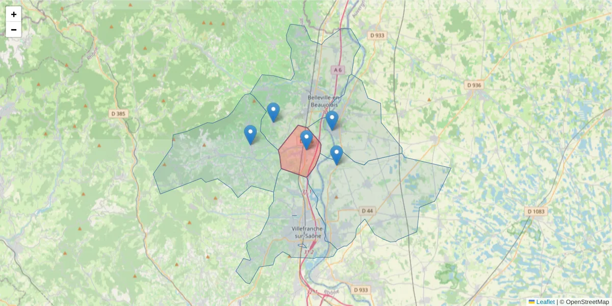 Carte de la zone du code postal  et des codes postaux voisins en France