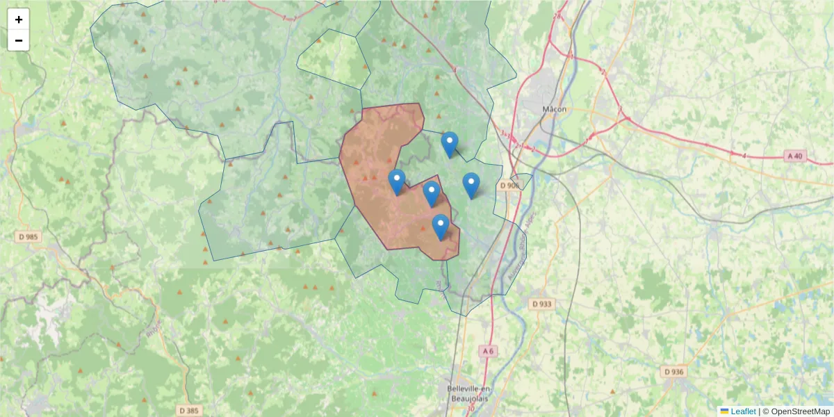 Carte de la zone du code postal  et des codes postaux voisins en France