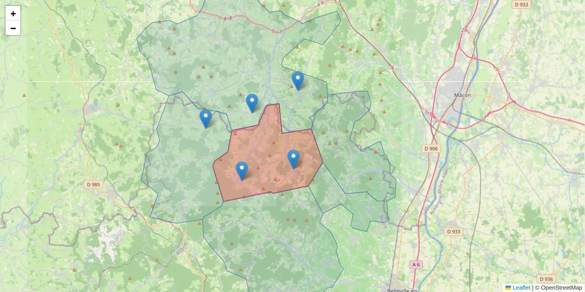 Carte de la zone du code postal  et des codes postaux voisins en France