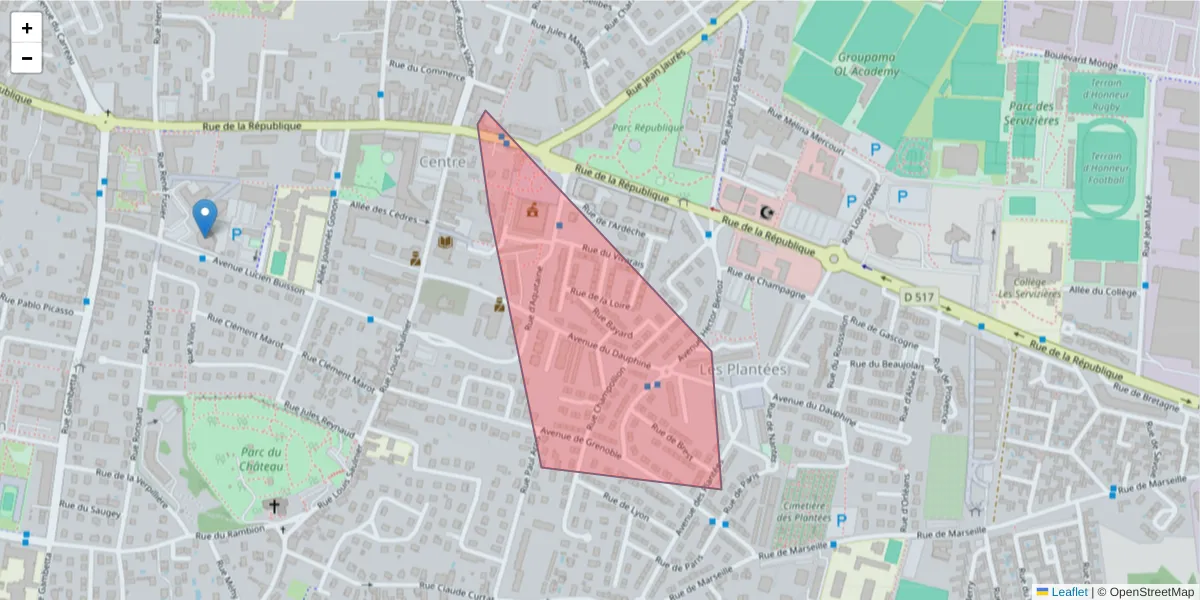 Carte de la zone du code postal  et des codes postaux voisins en France