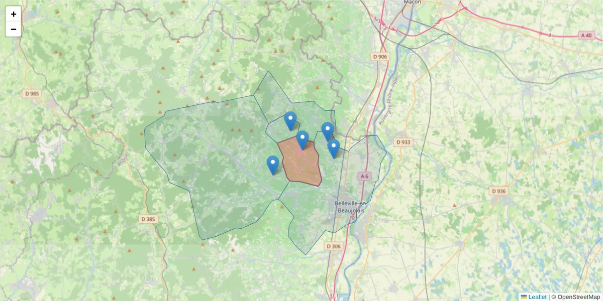 Carte de la zone du code postal  et des codes postaux voisins en France