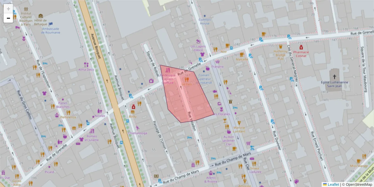 Carte de la zone du code postal  et des codes postaux voisins en France