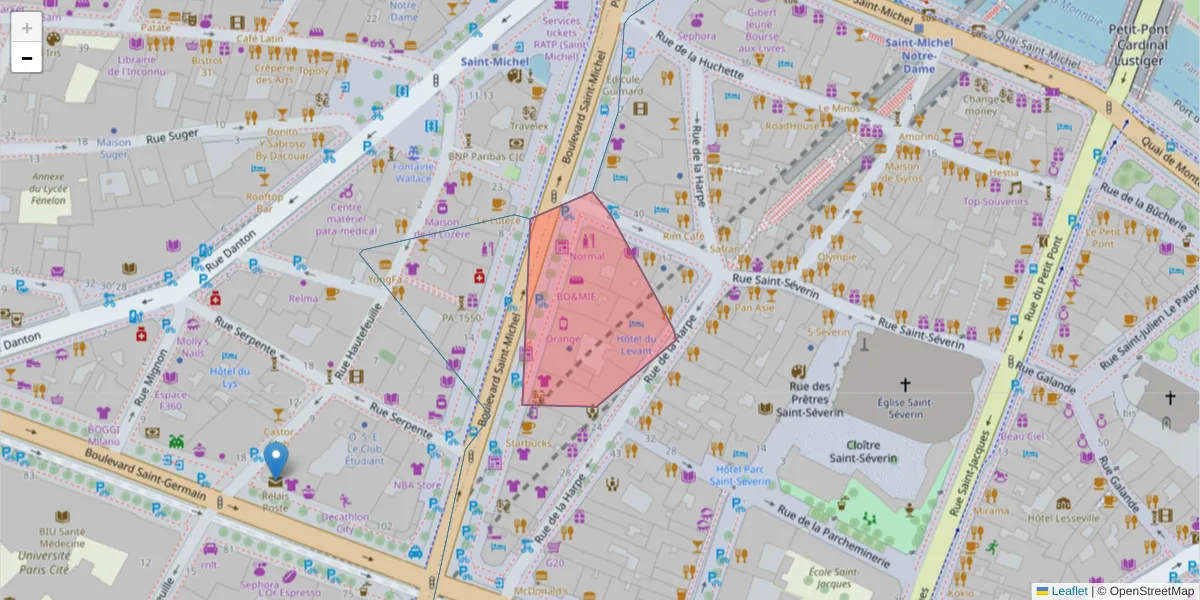 Carte de la zone du code postal  et des codes postaux voisins en France