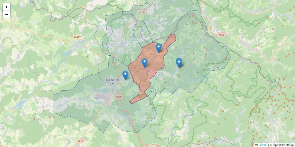 Carte de la zone du code postal  et des codes postaux voisins en France
