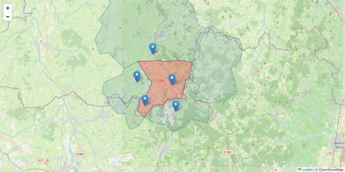 Carte de la zone du code postal  et des codes postaux voisins en France