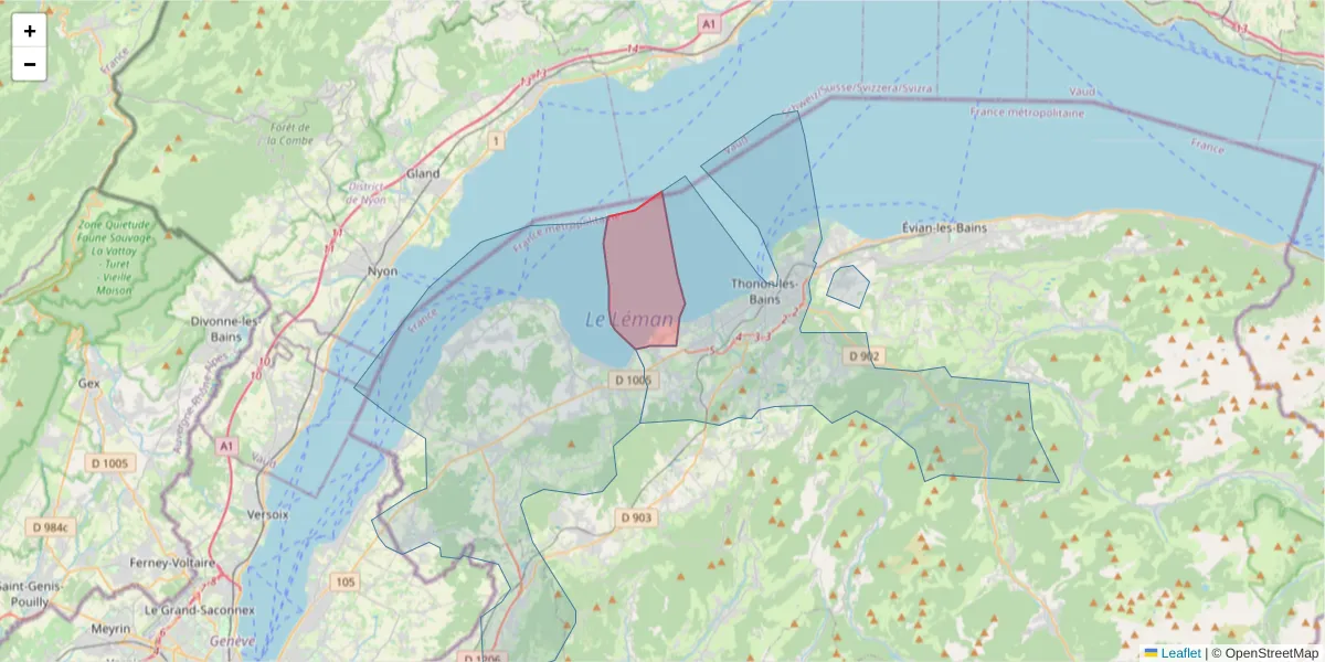 Carte de la zone du code postal  et des codes postaux voisins en France