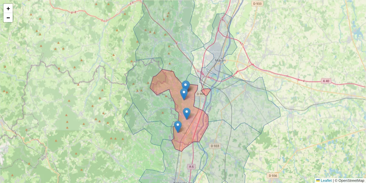 Carte de la zone du code postal  et des codes postaux voisins en France