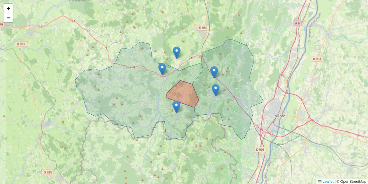 Carte de la zone du code postal  et des codes postaux voisins en France