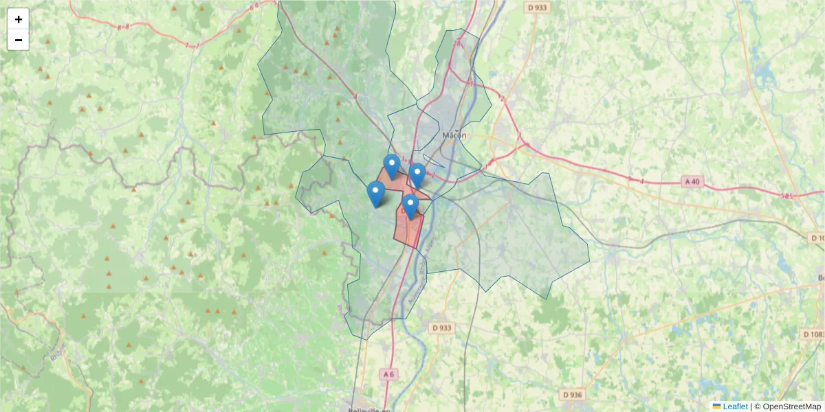 Carte de la zone du code postal  et des codes postaux voisins en France