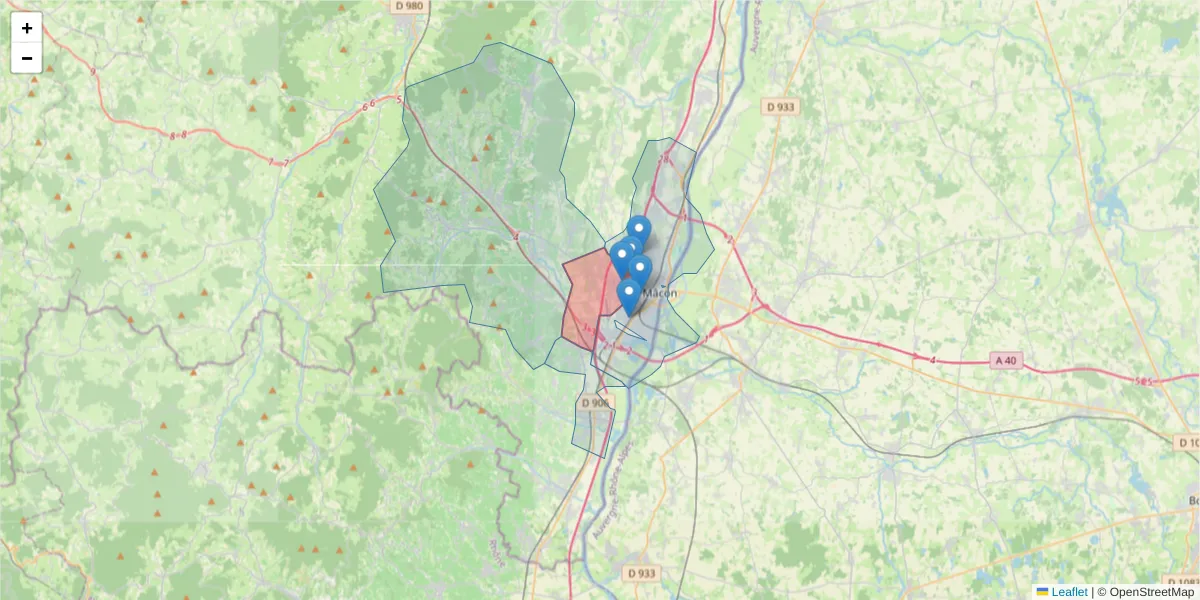 Carte de la zone du code postal  et des codes postaux voisins en France
