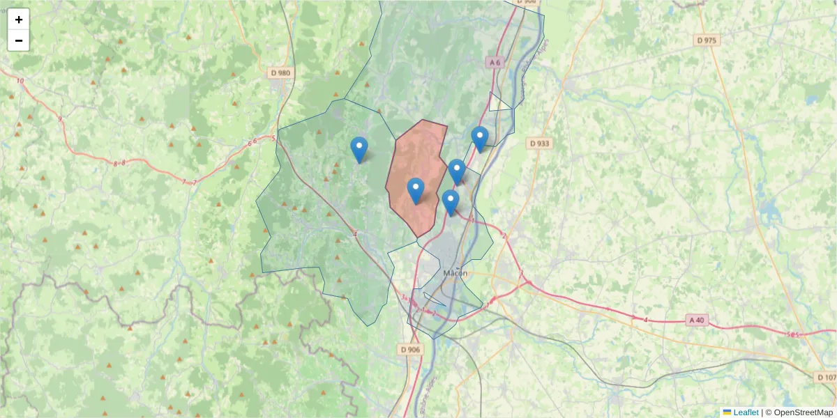 Carte de la zone du code postal  et des codes postaux voisins en France