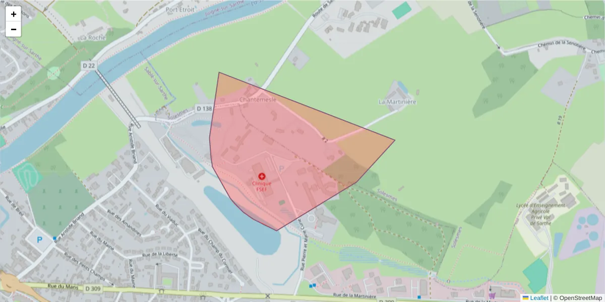 Carte de la zone du code postal  et des codes postaux voisins en France