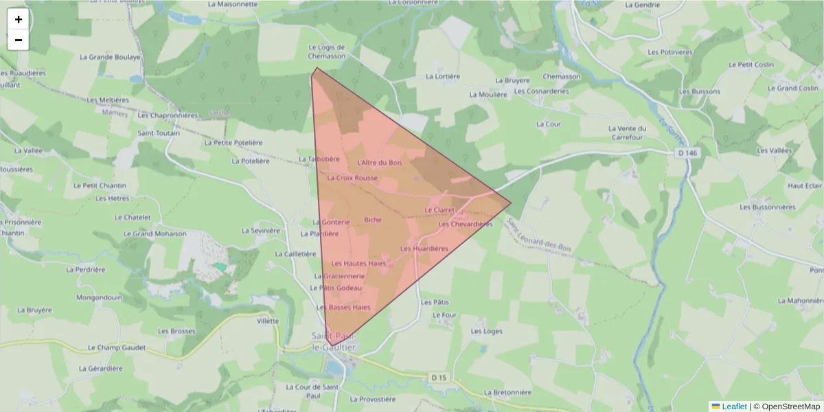 Carte de la zone du code postal  et des codes postaux voisins en France