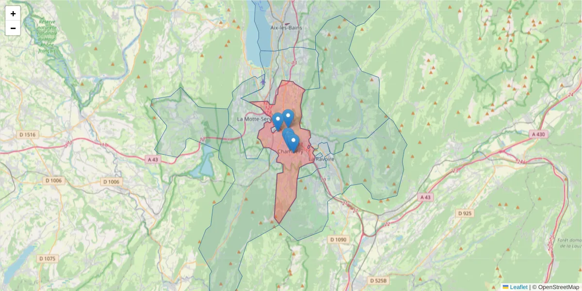 Carte de la zone du code postal  et des codes postaux voisins en France